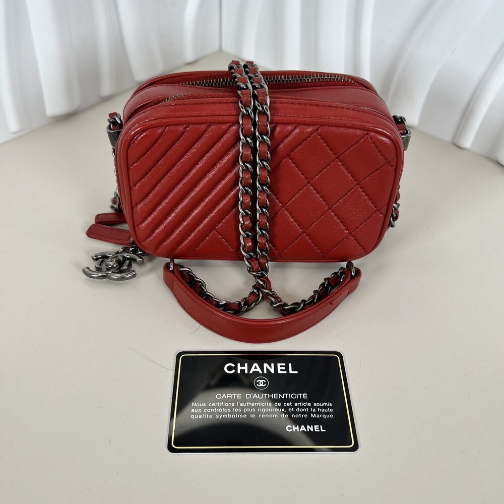 Chanel Mini Coco Boy Camera Bag in Quilted Red Leather